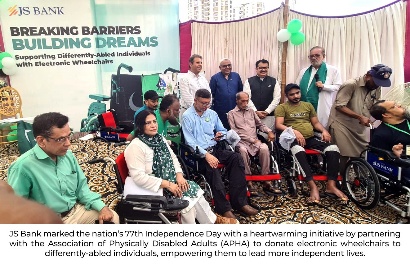 JS Bank celebrates 14th August by donating electronic wheelchairs to the differently-abled