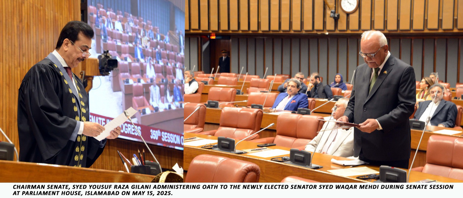 Chairman Senate Syed Yousuf Raza Gilani Administers Oath to Newly Elected Senator Syed Waqar Mehdi